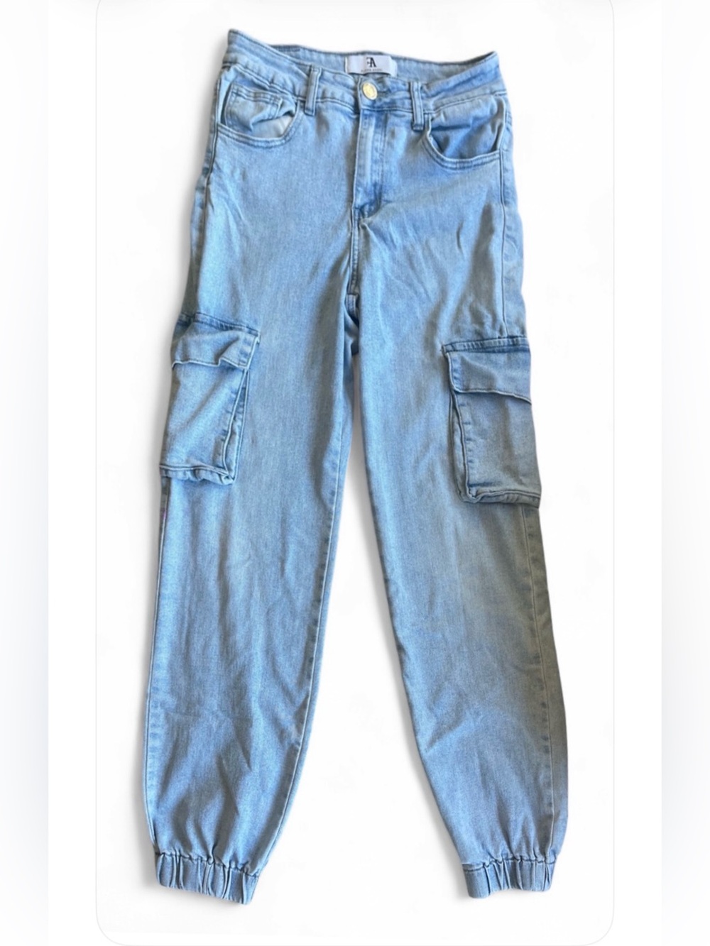 FLYING ANGEL High Waist Cargo Jogger Blue Denim Jeans 29" WAIST